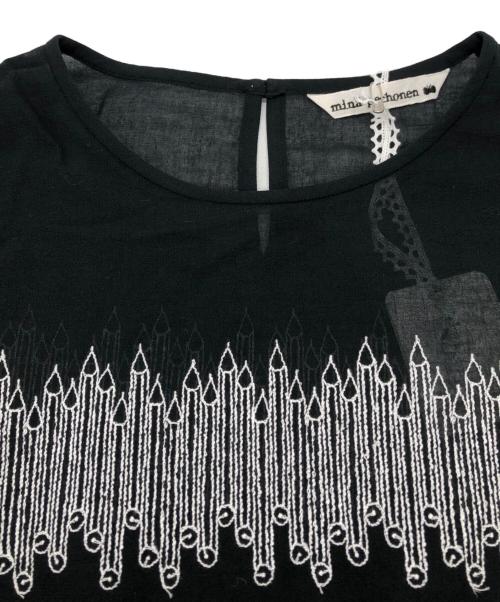 mina perhonen（ミナ ペルホネン）mina perhonen (ミナ ペルホネン) rytmi 刺繍 コットンブラウス ブラック サイズ:Sの古着・服飾アイテム