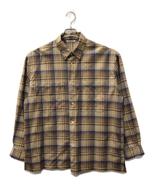AURALEE（オーラリー）AURALEE (オーラリー) SUPER LIGHT WOOL CHECK SHIRTS ベージュ×ネイビー サイズ:5の古着・服飾アイテム