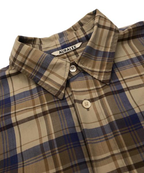AURALEE（オーラリー）AURALEE (オーラリー) SUPER LIGHT WOOL CHECK SHIRTS ベージュ×ネイビー サイズ:5の古着・服飾アイテム
