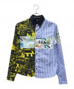 PRADAプラダ）の古着「コミック切替ストライプシャツ」｜ブルー×ブラック