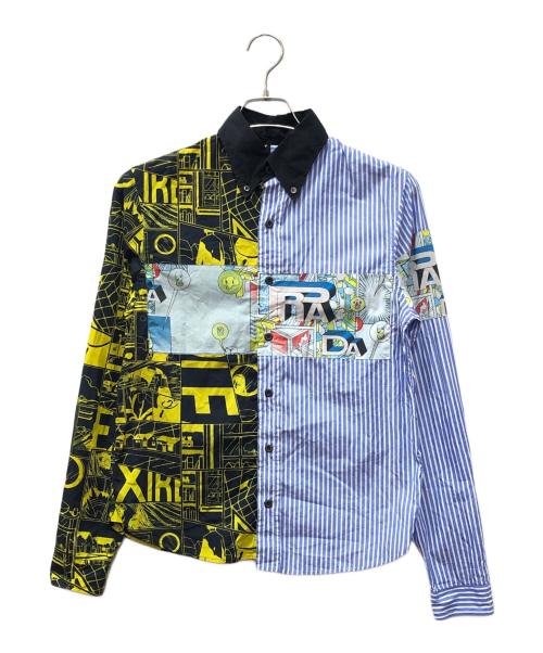 PRADA（プラダ）PRADA (プラダ) コミック切替ストライプシャツ ブルー×ブラック サイズ:SIZE XSの古着・服飾アイテム