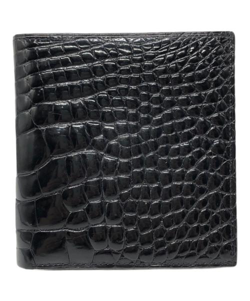 BVLGARI（ブルガリ）BVLGARI (ブルガリ) シャイニークロコ型押し2つ折りウォレット ブラックの古着・服飾アイテム