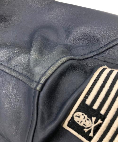 AVIREX（アヴィレックス）AVIREX (アヴィレックス) ラムスキンパッチドシングルライダースジャケット ネイビー サイズ:Mの古着・服飾アイテム