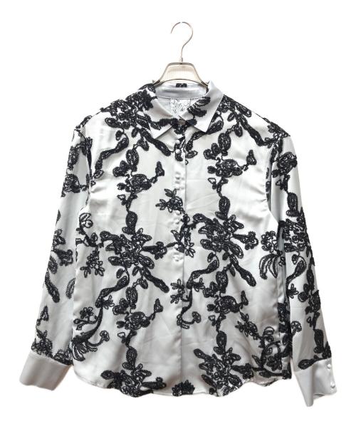 Ameri（アメリ）Ameri (アメリ) MOLE YARN EMBROIDERY SATIN SHIRT ブルー×ブラック サイズ:FREEの古着・服飾アイテム