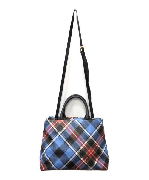 Vivienne Westwood（ヴィヴィアンウエストウッド）Vivienne Westwood (ヴィヴィアンウエストウッド) チェック2WAYハンドバッグ ブルー×レッド サイズ:下記参照の古着・服飾アイテム