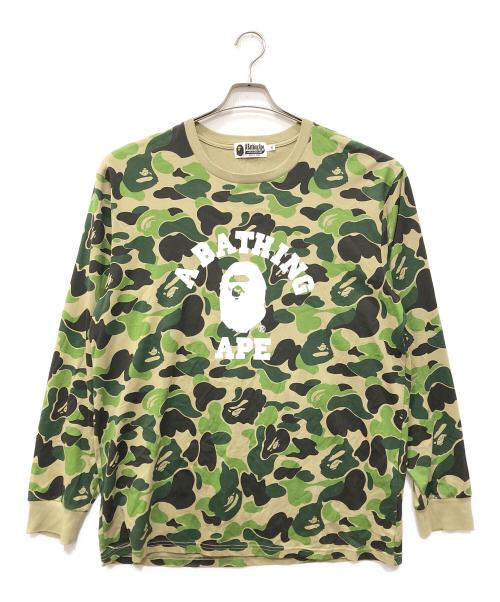 A BATHING APE（アベイシングエイプ）A BATHING APE (アベイシングエイプ) ABC CAMO COLLEGE L/S TEE グリーン サイズ:2XLの古着・服飾アイテム