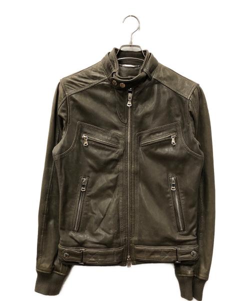 DOLCE & GABBANA（ドルチェ＆ガッバーナ）DOLCE & GABBANA (ドルチェ＆ガッバーナ) ラムレザーシングルライダースジャケット カーキ サイズ:SIZE 44の古着・服飾アイテム