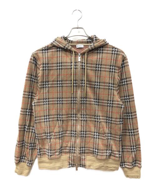 BURBERRY（バーバリー）BURBERRY (バーバリー) チェック コットンブレンド ジップアップフーディー ベージュ サイズ:SIZE Lの古着・服飾アイテム