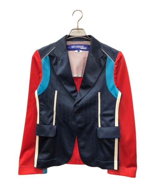 JUNYA WATANABE MAN（ジュンヤワタナベマン）JUNYA WATANABE MAN (ジュンヤワタナベマン) 再構築 パッチワークテーラードジャケット ネイビー×レッド サイズ:SIZE Sの古着・服飾アイテム