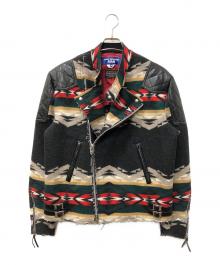 JUNYA WATANABE MAN×PENDLETON（ジュンヤワタナベマン×ペンドルトン）の古着「ノルディック切替ダブルライダースジャケット」｜グレー×レッド