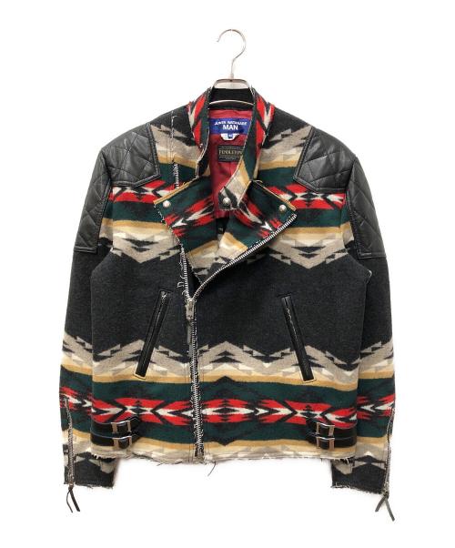 JUNYA WATANABE MAN（ジュンヤワタナベマン）JUNYA WATANABE MAN (ジュンヤワタナベマン) PENDLETON (ペンドルトン) ノルディック切替ダブルライダースジャケット グレー×レッド サイズ:SIZE Mの古着・服飾アイテム