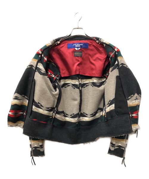 JUNYA WATANABE MAN（ジュンヤワタナベマン）JUNYA WATANABE MAN (ジュンヤワタナベマン) PENDLETON (ペンドルトン) ノルディック切替ダブルライダースジャケット グレー×レッド サイズ:SIZE Mの古着・服飾アイテム