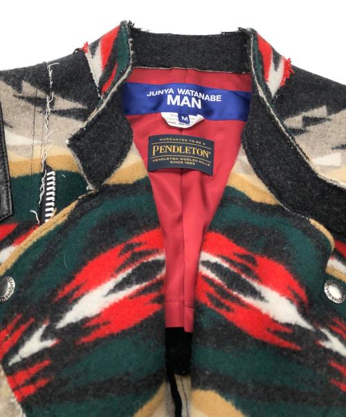JUNYA WATANABE MAN（ジュンヤワタナベマン）JUNYA WATANABE MAN (ジュンヤワタナベマン) PENDLETON (ペンドルトン) ノルディック切替ダブルライダースジャケット グレー×レッド サイズ:SIZE Mの古着・服飾アイテム