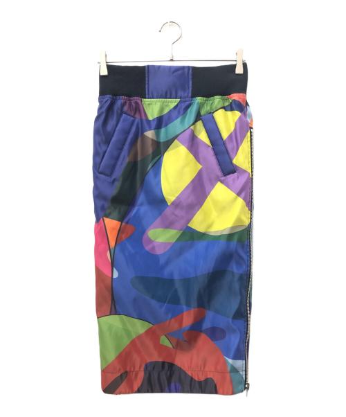 sacai（サカイ）sacai (サカイ) KAWS (カウズ) カモフラサイドジッププリーツスカート ブルー×パープル サイズ:SIZE 0の古着・服飾アイテム