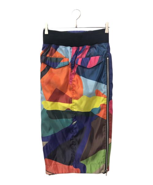 sacai（サカイ）sacai (サカイ) KAWS (カウズ) カモフラサイドジッププリーツスカート ブルー×パープル サイズ:SIZE 0の古着・服飾アイテム