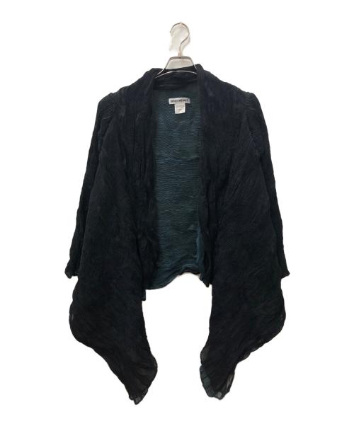 ISSEY MIYAKE（イッセイミヤケ）ISSEY MIYAKE (イッセイミヤケ) プリーツショールカーディガン ブラック×グリーン サイズ:SIZE 2の古着・服飾アイテム
