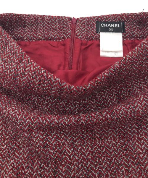 CHANEL（シャネル）CHANEL (シャネル) ツイードニットスカート レッド サイズ:SIZE 36の古着・服飾アイテム