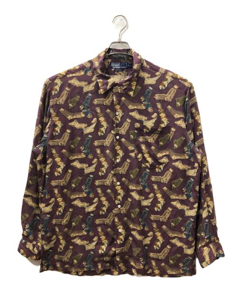 POLO RALPH LAUREN（ポロ・ラルフローレン）POLO RALPH LAUREN (ポロ・ラルフローレン) 靴下柄レーヨンオープンカラーシャツ ボルドー×ブラウン サイズ:SIZE Lの古着・服飾アイテム