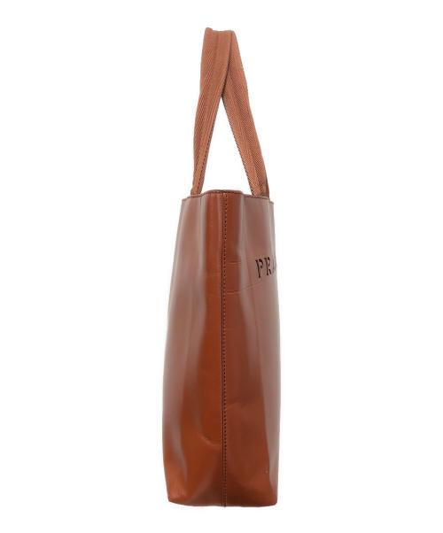 PRADA（プラダ）PRADA (プラダ) 片抜きロゴ レザートートバッグ ブラウンの古着・服飾アイテム