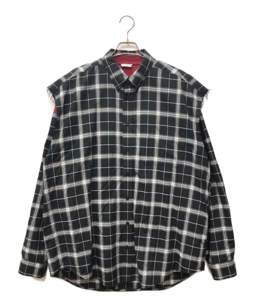 BALENCIAGA（バレンシアガ）BALENCIAGA (バレンシアガ) レイヤード チェックシャツ ブラック×レッド サイズ:36の古着・服飾アイテム