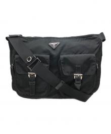 PRADA（プラダ）の古着「ダブルポケット ナイロンショルダーバッグ」｜ブラック