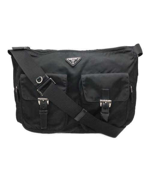 PRADA（プラダ）PRADA (プラダ) ダブルポケット ナイロンショルダーバッグ ブラックの古着・服飾アイテム