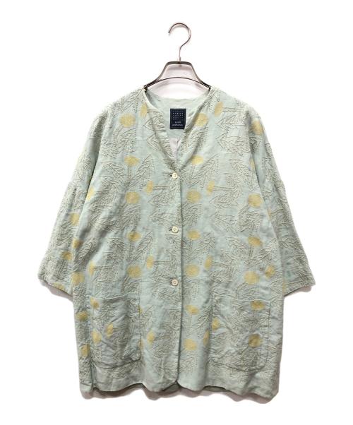 mina perhonen（ミナ ペルホネン）mina perhonen (ミナ ペルホネン) tanpopo刺繍入りノーカラーコート グリーン サイズ:38の古着・服飾アイテム