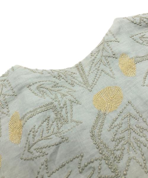 mina perhonen（ミナ ペルホネン）mina perhonen (ミナ ペルホネン) tanpopo刺繍入りノーカラーコート グリーン サイズ:38の古着・服飾アイテム