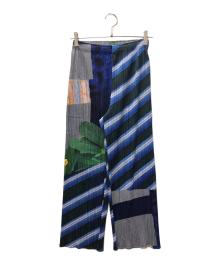 PLEATS PLEASE（プリーツプリーズ）の古着「CITY COLLAGE/プリーツパンツ」｜ネイビー×グリーン