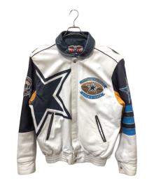 JH Design（ジェイエイチデザイン）の古着「COWBOYS オールレザースタジャン」｜ホワイト×ネイビー