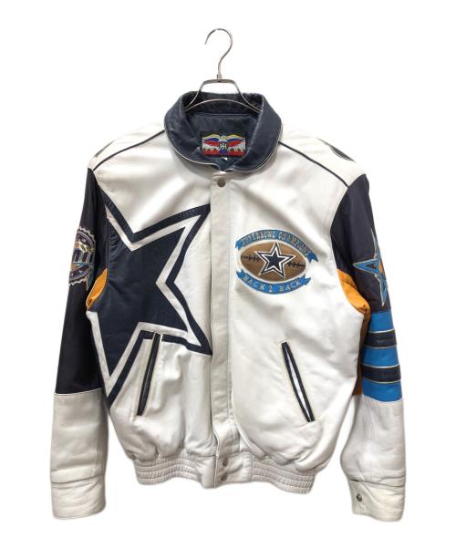 JH Design（ジェイエイチデザイン）JH Design (ジェイエイチデザイン) COWBOYS オールレザースタジャン ホワイト×ネイビー サイズ:SIZE Mの古着・服飾アイテム