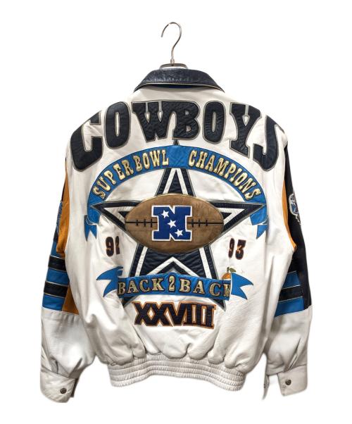 JH Design（ジェイエイチデザイン）JH Design (ジェイエイチデザイン) COWBOYS オールレザースタジャン ホワイト×ネイビー サイズ:SIZE Mの古着・服飾アイテム