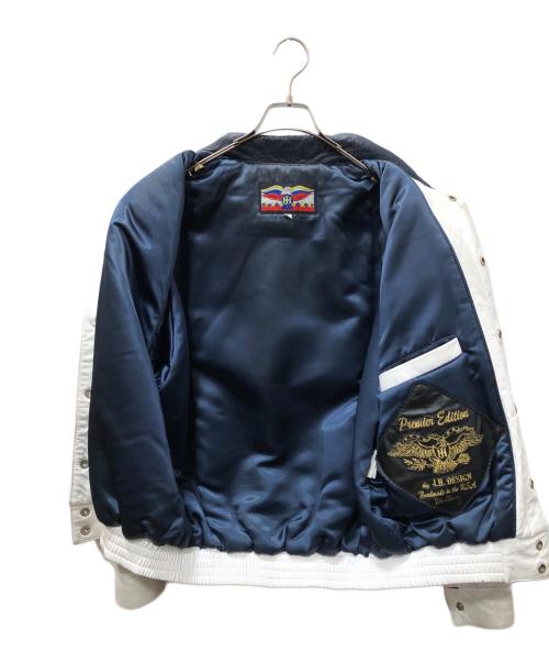 JH Design（ジェイエイチデザイン）JH Design (ジェイエイチデザイン) COWBOYS オールレザースタジャン ホワイト×ネイビー サイズ:SIZE Mの古着・服飾アイテム