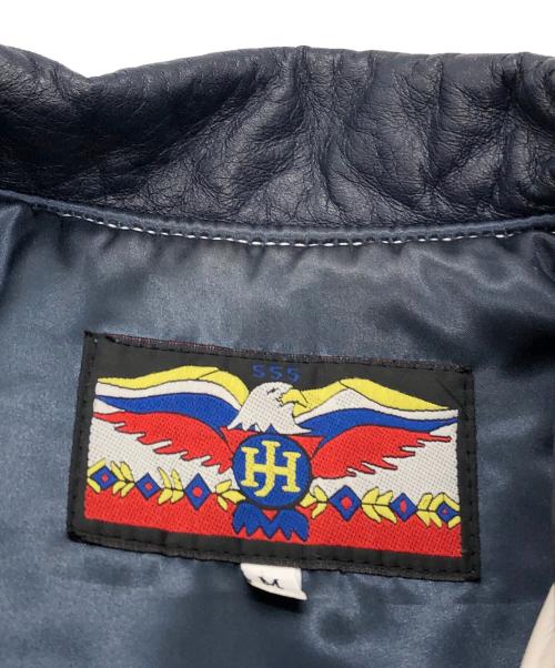 JH Design（ジェイエイチデザイン）JH Design (ジェイエイチデザイン) COWBOYS オールレザースタジャン ホワイト×ネイビー サイズ:SIZE Mの古着・服飾アイテム