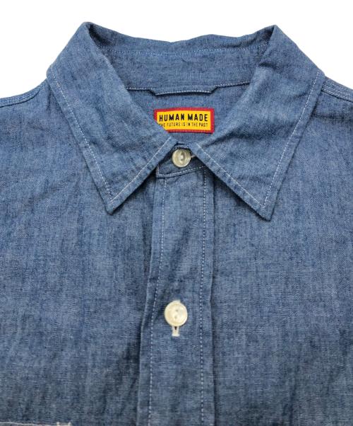 HUMAN MADE（ヒューマンメイド）HUMAN MADE (ヒューマンメイド) CHAMBRAY WORK SHIRT PAST ブルー サイズ:SIZE Lの古着・服飾アイテム