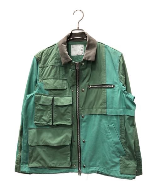 sacai（サカイ）sacai (サカイ) Cotton Nylon Oxford Blouson/コットン ナイロン オックスフォード ブルゾン ブルー×グリーン サイズ:SIZE 1の古着・服飾アイテム