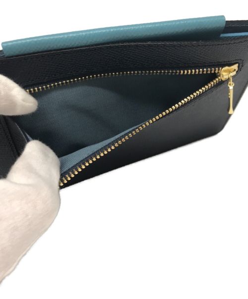 BARNEYS NEWYORK（バーニーズ・ニューヨーク）BARNEYS NEWYORK (バーニーズ・ニューヨーク) ショルダーストラップ付バイカラーマルチウォレット ネイビーの古着・服飾アイテム