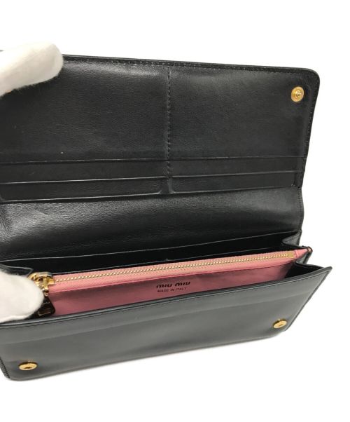 MIU MIU（ミュウミュウ）MIU MIU (ミュウミュウ) リボンフラップロングウォレット ブラックの古着・服飾アイテム