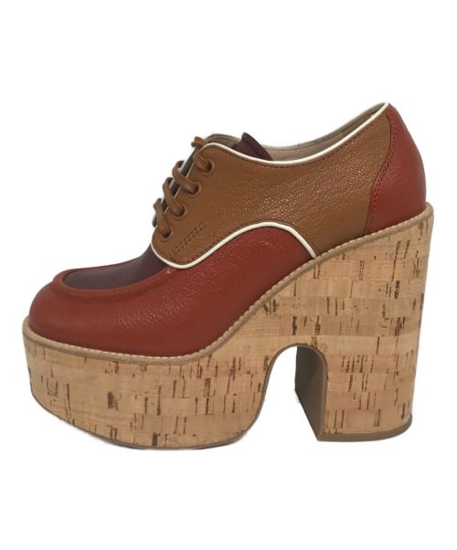 MIU MIU（ミュウミュウ）MIU MIU (ミュウミュウ) マドラスレザープラットフォームシューズ ブラウン サイズ:35の古着・服飾アイテム