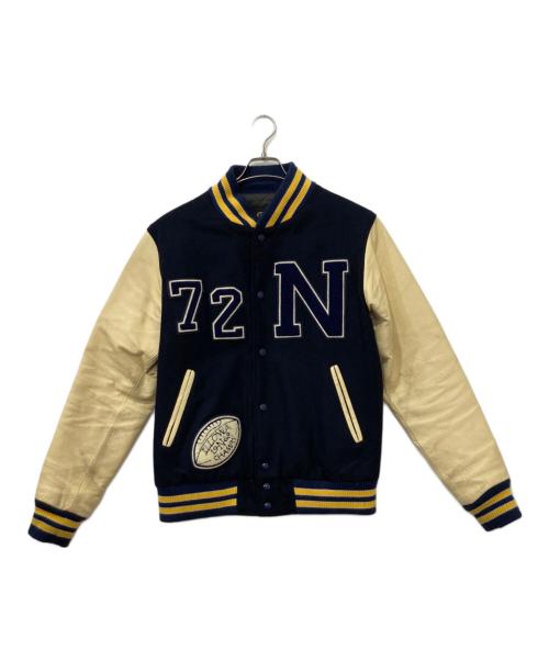 Champion（チャンピオン）Champion (チャンピオン) 袖レザースタジャン ネイビー×ベージュ サイズ:XLの古着・服飾アイテム