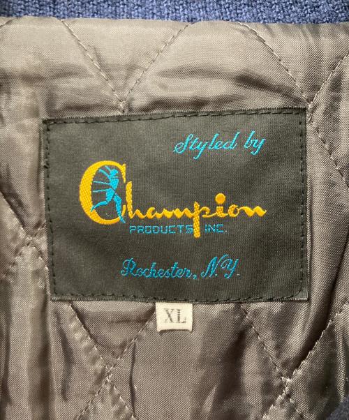 Champion（チャンピオン）Champion (チャンピオン) 袖レザースタジャン ネイビー×ベージュ サイズ:XLの古着・服飾アイテム