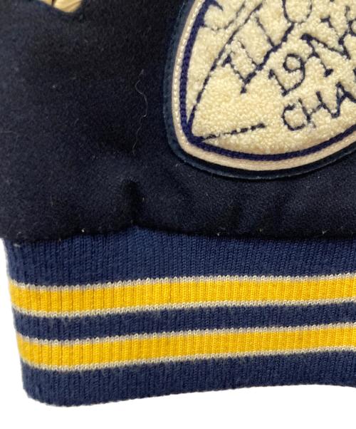 Champion（チャンピオン）Champion (チャンピオン) 袖レザースタジャン ネイビー×ベージュ サイズ:XLの古着・服飾アイテム