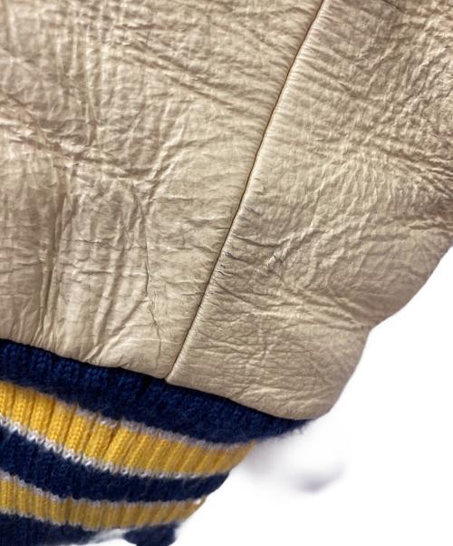 Champion（チャンピオン）Champion (チャンピオン) 袖レザースタジャン ネイビー×ベージュ サイズ:XLの古着・服飾アイテム