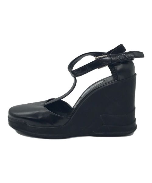 PRADA（プラダ）PRADA (プラダ) ラバーウェッジアンクルTストラップパンプス ブラック サイズ:36 1/2の古着・服飾アイテム