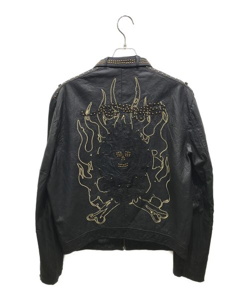 Ed Hardy（エド ハーディー）Ed Hardy (エド ハーディー) スタッズレザーライダースジャケット ブラック サイズ:2XLの古着・服飾アイテム