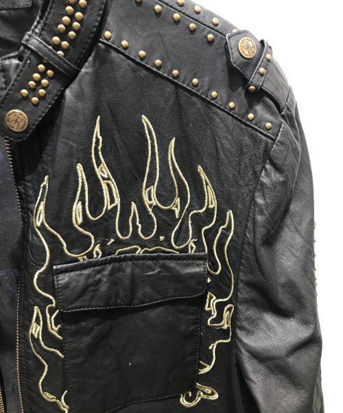 Ed Hardy（エド ハーディー）Ed Hardy (エド ハーディー) スタッズレザーライダースジャケット ブラック サイズ:2XLの古着・服飾アイテム