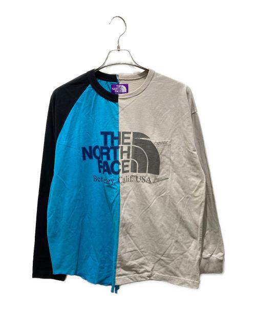 THE NORTHFACE PURPLELABEL（ザ・ノースフェイス パープルレーベル）THE NORTHFACE PURPLELABEL (ザ・ノースフェイス パープルレーベル) ハイバルキージャージーロングスリーブロゴT ブルー×ベージュ サイズ:Mの古着・服飾アイテム