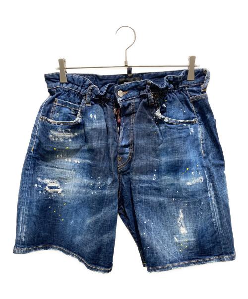 DSQUARED2（ディースクエアード）DSQUARED2 (ディースクエアード) ペンキクラッシュ加工ハーフパンツ　S71MU0519 S30342 SKATER JEAN インディゴ サイズ:48の古着・服飾アイテム