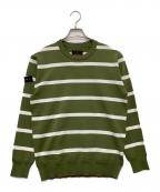 BRIEFINGブリーフィング）の古着「ボーダー柄クルーネックニット」｜グリーン