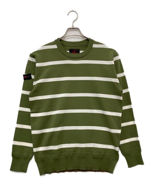 BRIEFING（ブリーフィング）BRIEFING (ブリーフィング) ボーダー柄クルーネックニット グリーン サイズ:Mの古着・服飾アイテム
